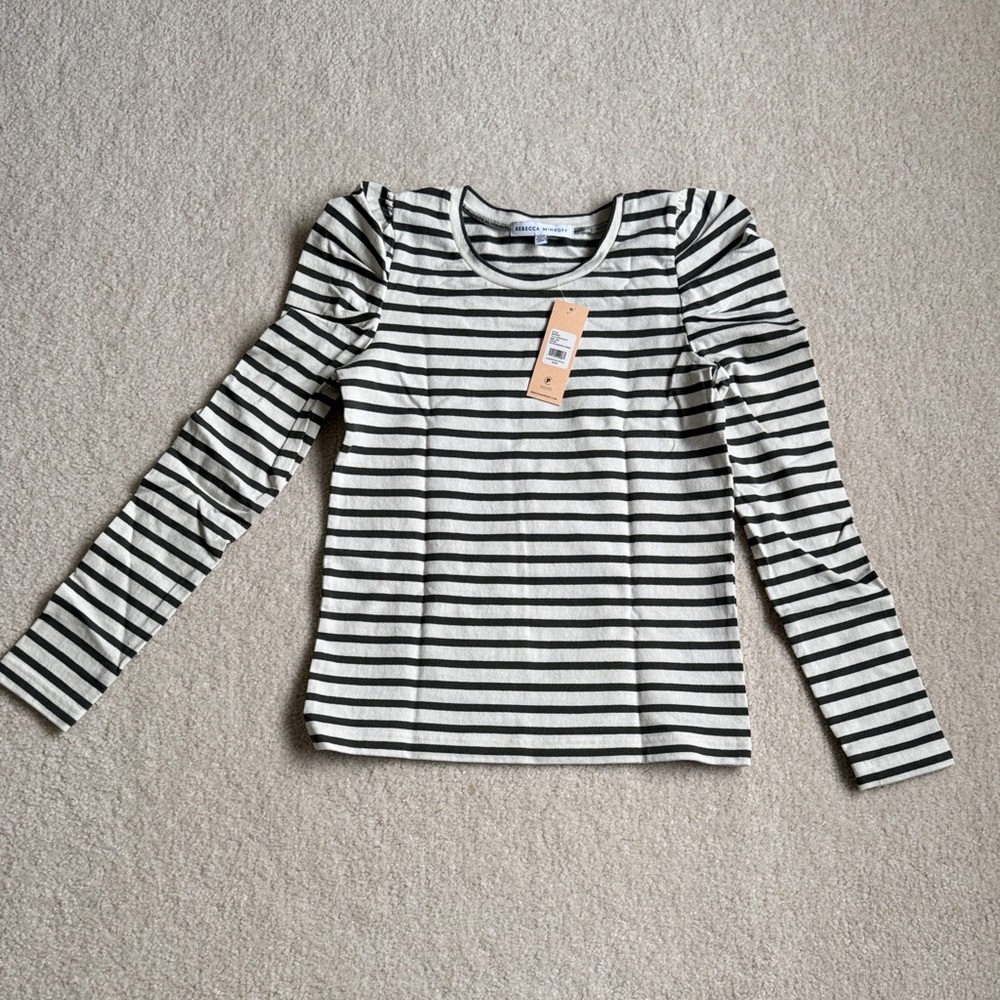 New Rebecca Minkoff Talia Striped Long Sleeve Tee Sweatshirt Top XXS 00